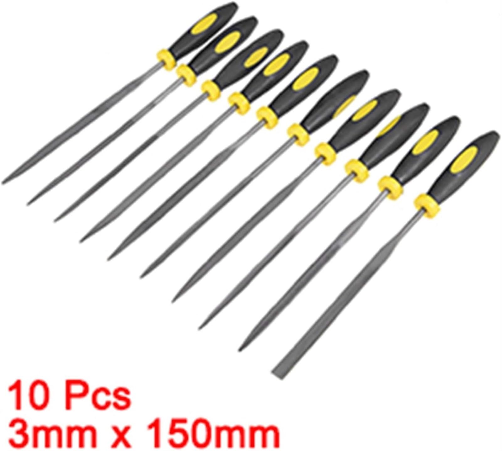 Metalowy pilnik z tarnikiem, zestaw pilników igłowych, 10 sztuk okrągłych pilników igłowych ze stali wysokowęglowej o wymiarach 5 x 180 mm / 3 x 150 mm z gumową rączką do drugiego, wytrzymałego pilnik