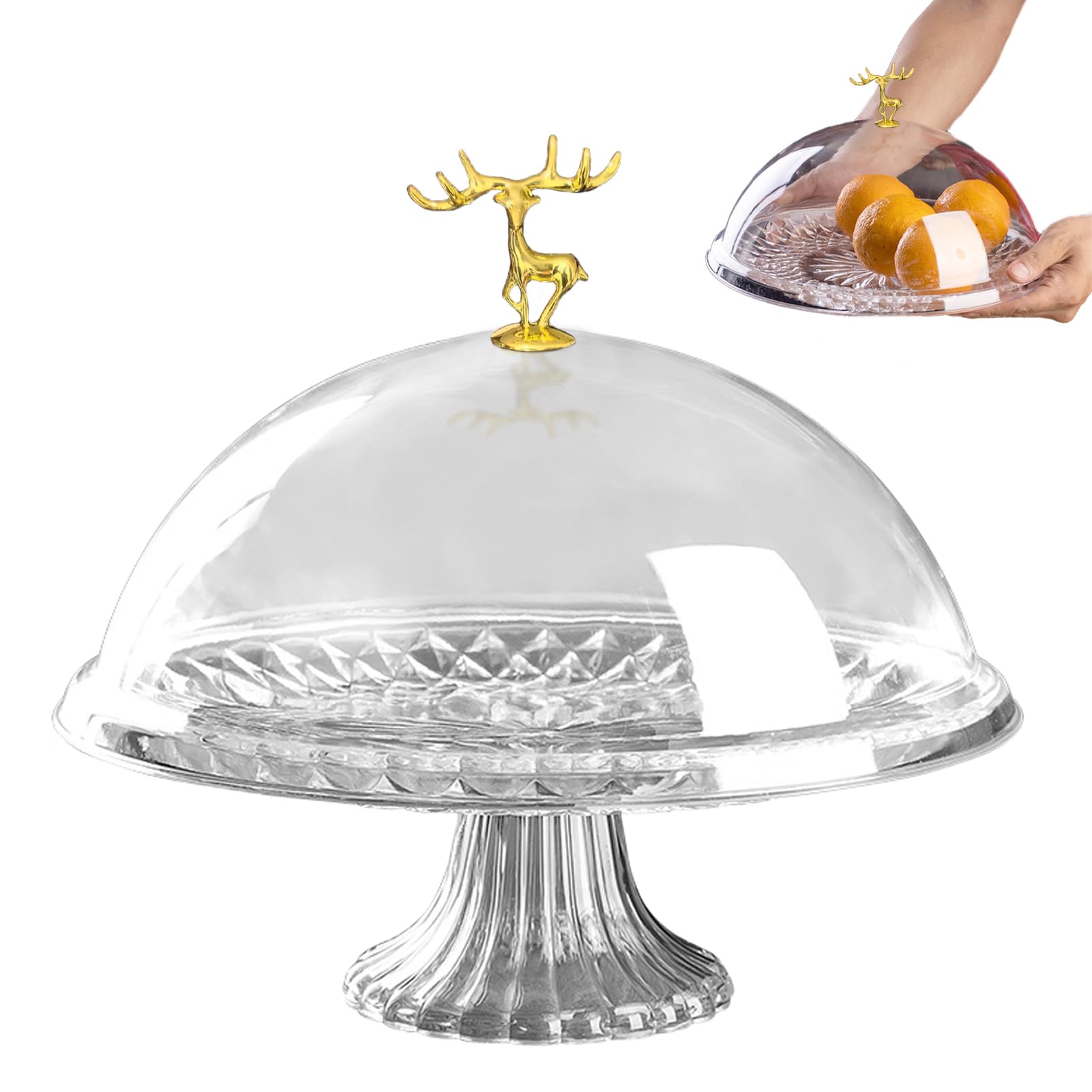 Cloche à gâteau transparente 35x30cm et son plateau de service à pain