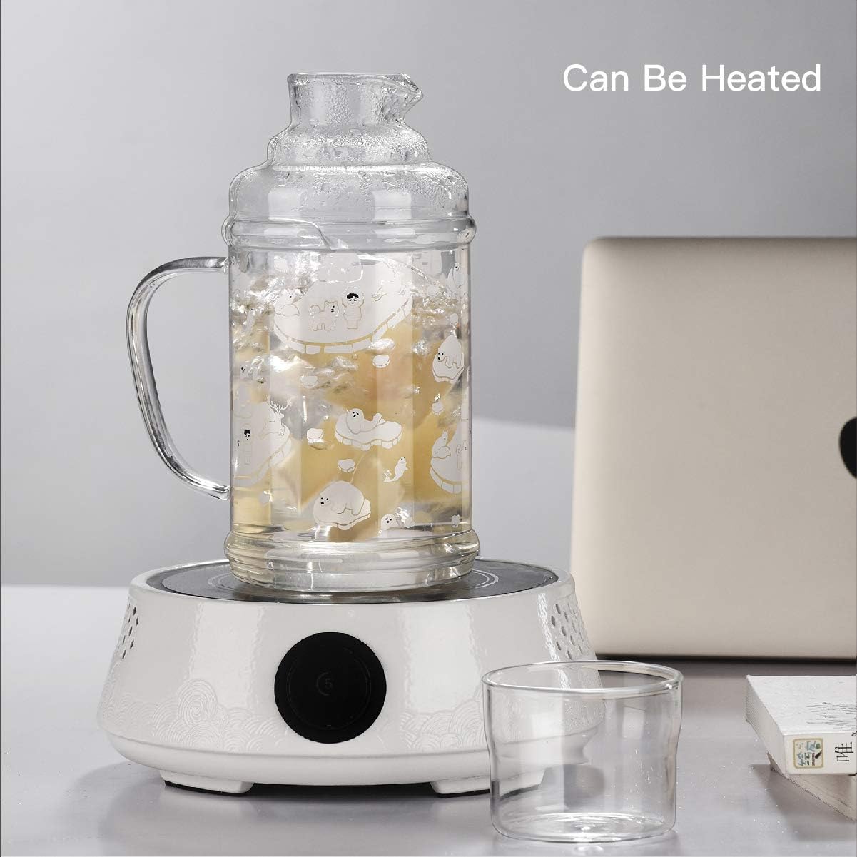 Cartoon Design Glass Pot With Lid Clean Lead-Free 37 Ounces, Suitable for Coffee, Juice, Milk, Tea and Other Drinks