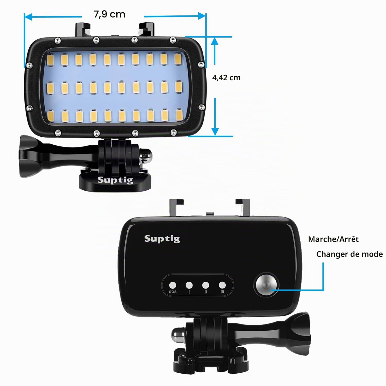 Suptig Lampe vidéo étanche à 30 LED Compatible avec Gopro Hero 13 Hero 12 Heor 11 Hero 10 Hero 9 Hero 8 Hero 7 Hero 5 Hero 6 Hero 4 et appareils Photo Reflex Canon Nikon Sony Olympus Étanche 55 m