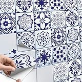 20 Stück Fliesenaufkleber 15x15 cm für Bad und Küche - Fliesenfolie, Klebefliesen - Aufkleber Fliesen selbstklebend SET // Design: Azulejo Love