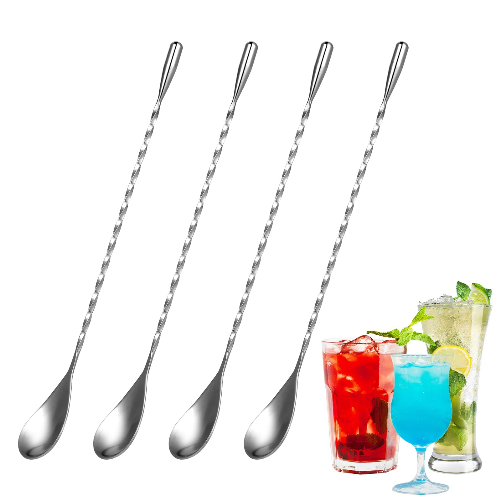 2 Cucchiai Da Bar In Acciaio Inox 18/10 – 30,5 Cm, Motivo A Spirale, Per Morfina, Cocktail, Whisky