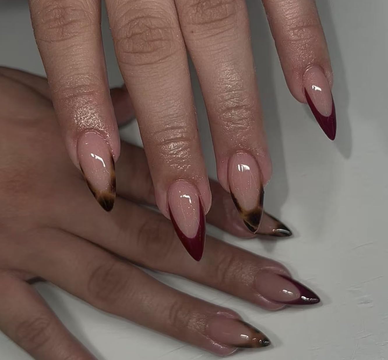 SheDares Press-On Nails – medium stiletto, Reusable Handmade French Tips | Wild Bordeaux｜ Salon-Quality Fake Nails Kit with Adhesive Tabs (leopard, XS)