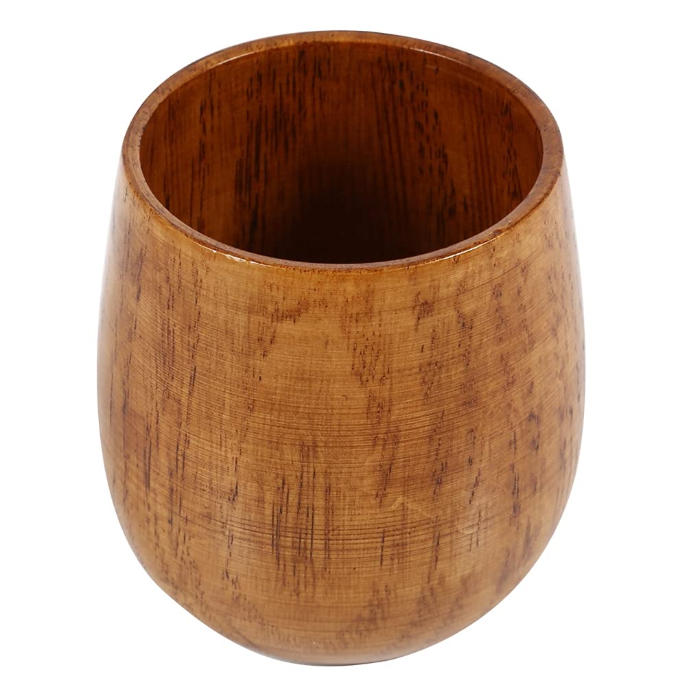 Anti-Scald Performance Primitive Log Color Wood Mug, Wood Cup, for Water Tea(Large belly cup)