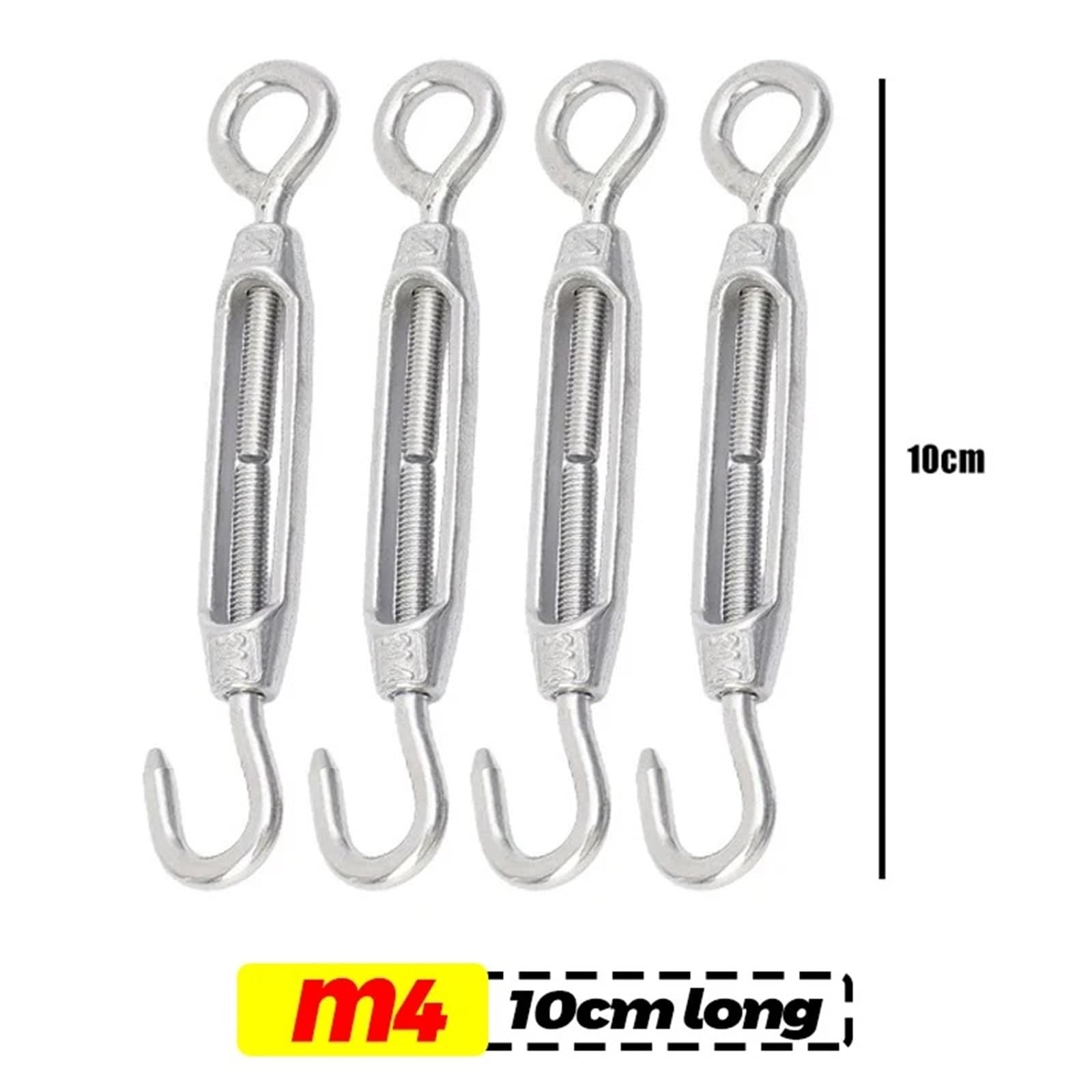 Tensor de gancho y ojo, tensor de cuerda de alambre, aparejo pulido, tensión de cuerda de alambre de acero inoxidable, tensor de alambre ajustable(M4,10PCS)