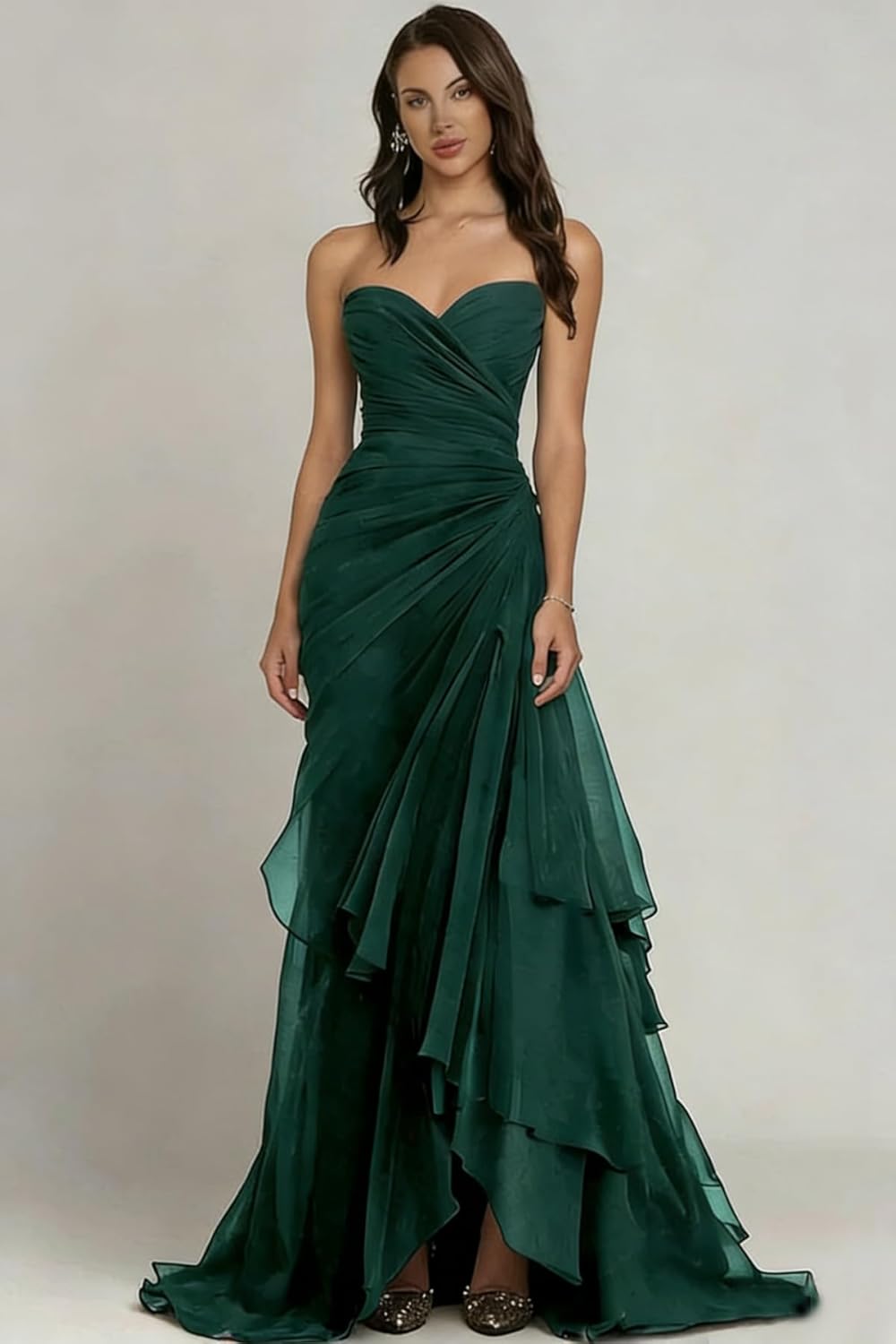 Chiffon Tiered Bridesmaid Dress 2026 for Women Strapless Corset Ruffles Evening Dresses A-Line Sleeveless Prom Gowns - Image 5