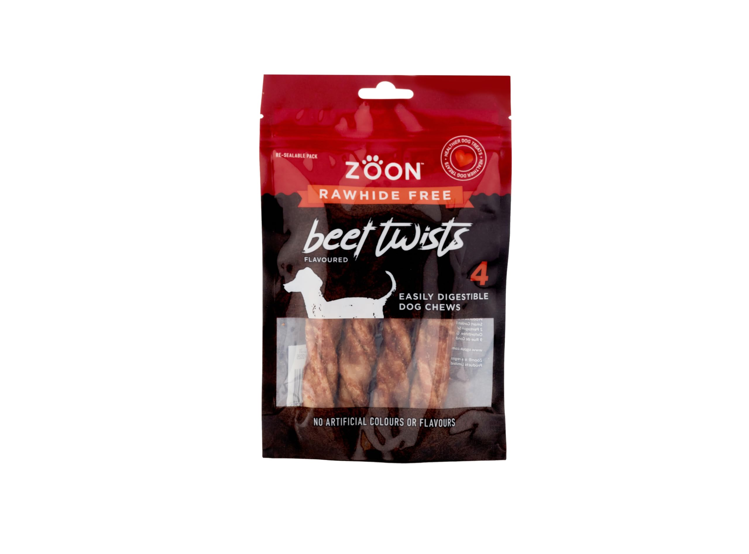 Zoon Rawhide Free 4 Beef Twists Dog Treats - 160g