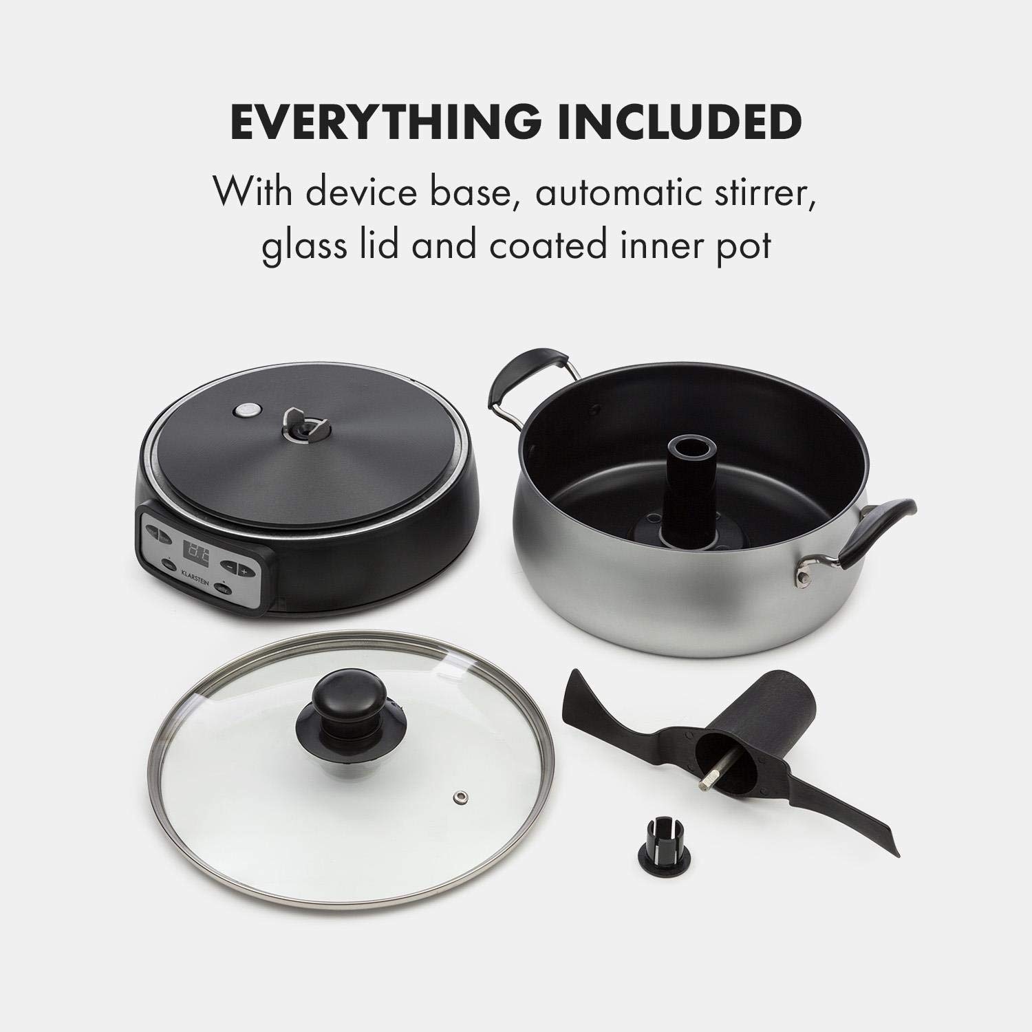 Klarstein Jam Session - confiturier et cuiseur de gelées, 1000 watts, 2 programmes automatiques, 3 litres de capacité, Durée de cuisson réglable, cuve est lavable en machine - argent