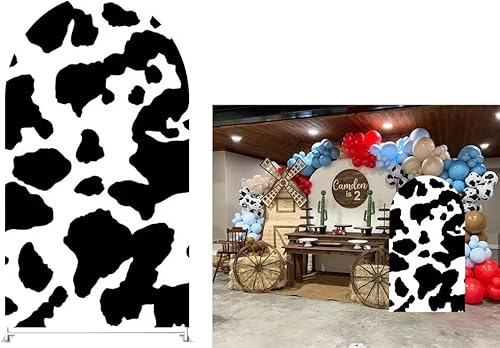 Fundas de fondo de arco de vaca de cumpleaños, diseño de vacas, granja, fiesta temática arqueada, fondo de pared elástico para fiestas, baby shower,