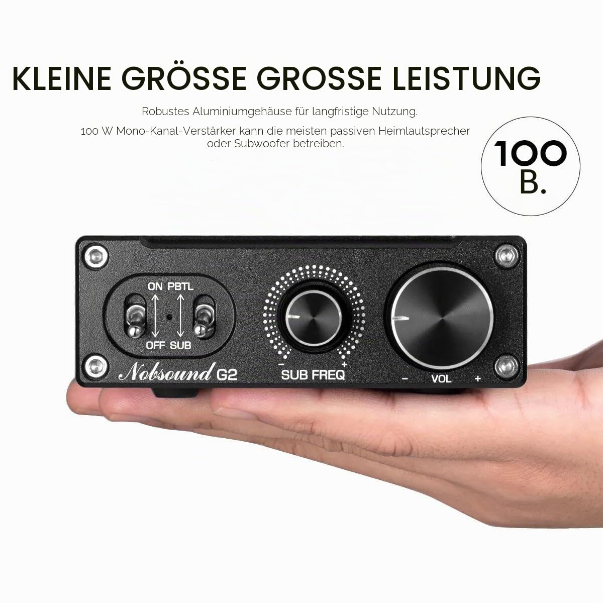 Nobsound G2 Subwoofer-Verstärker, 100 watt Home Sub Bass Power Amplifier, Full Frequency Mono Channel Amp, PBTL/BTL Bridge Verstärker mit Gain Control, für Passive Subwoofer Bass-Shaker