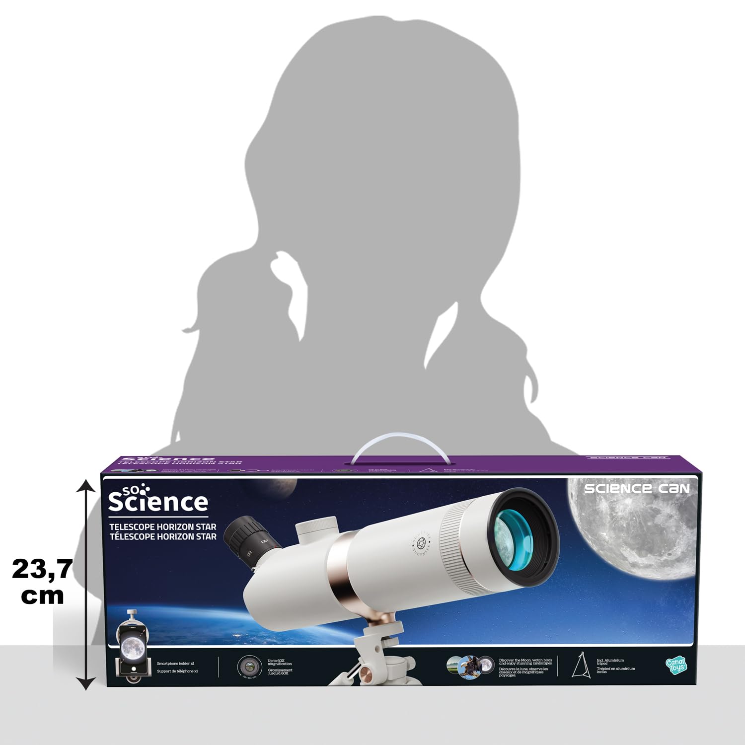 Canal Toys - So Science - Télescope Horizon Star pour Enfant dès 8 Ans - Zoom 20x à 60x - Support Smartphone - Trépied Réglable - Kit Astronomie Lune, Planètes et Étoiles - COS 008FR