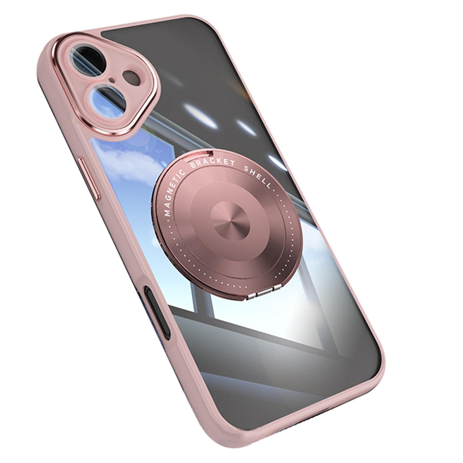 Custodia per iPhone 16 PRO Max/ 16 Plus/ 16 PRO/ 16, Protettiva Lenti Completamente Avvolgente Custodia, Anello Rotante Trasparente Magnetico Custodia(Pink,16)