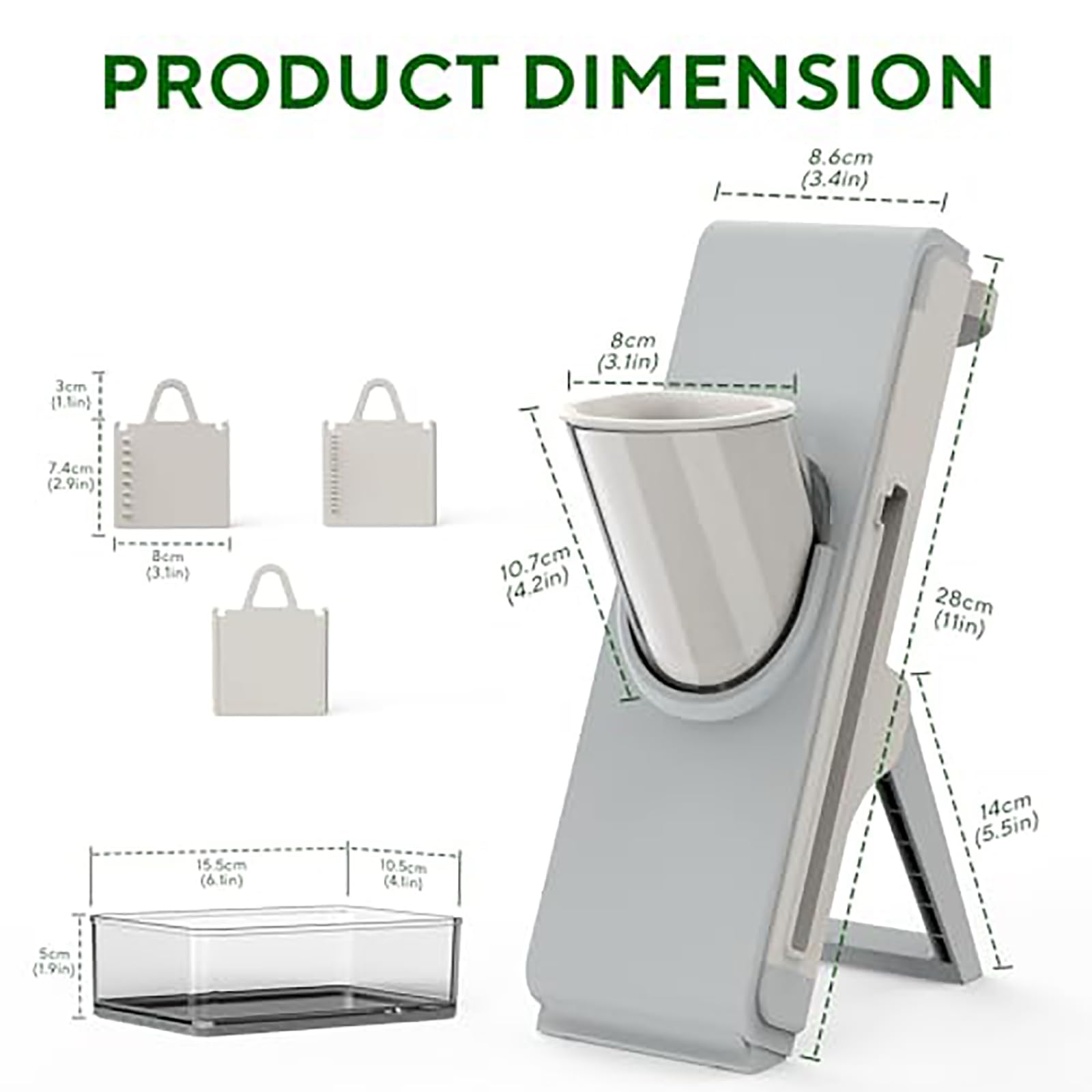 Küchensicherer 4-in-1-Gemüseschneider, Mandoline – Kartoffelschneider mit Einstellbarer Dicke und Multifunktionszerkleinerer