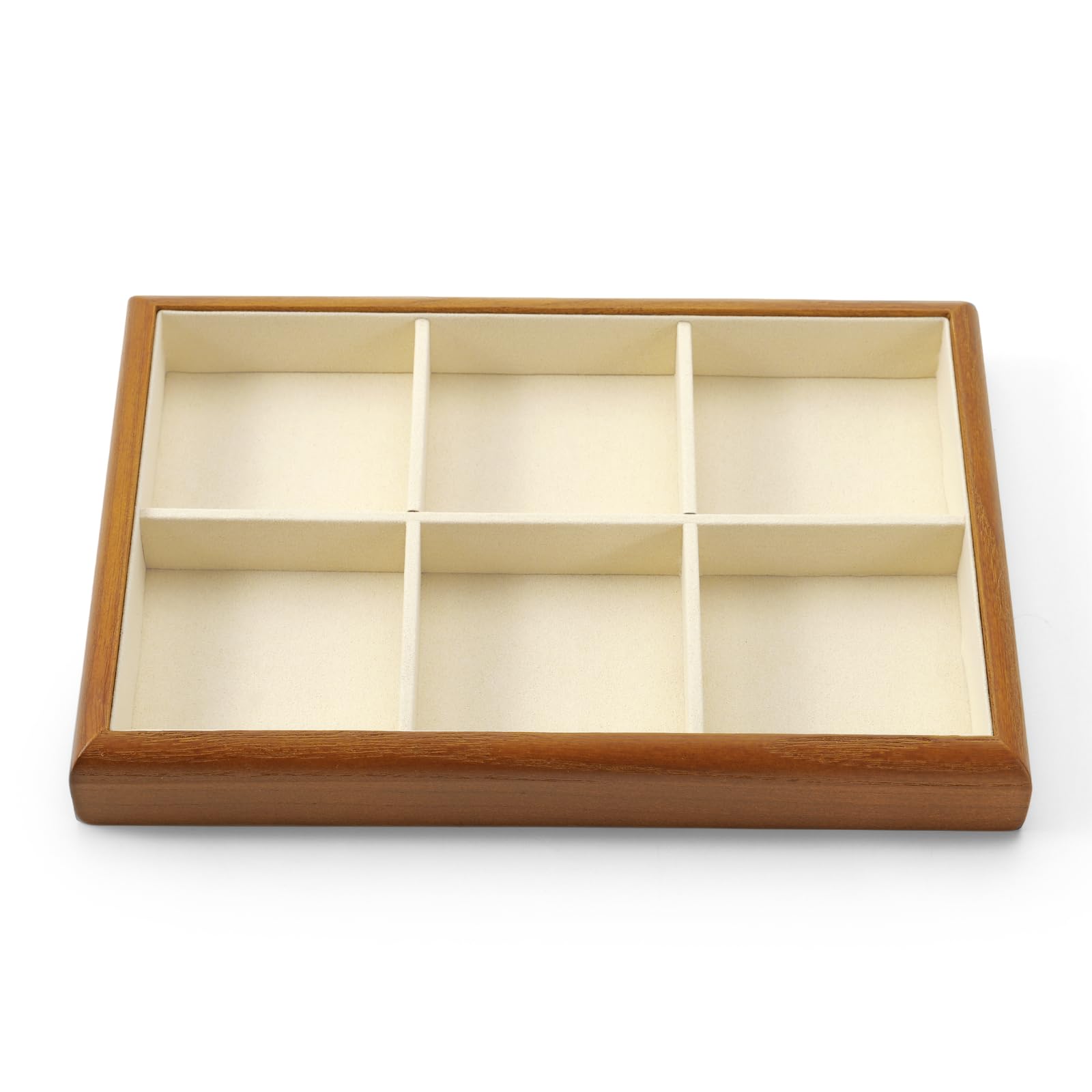 Oirlv Madera Maciza 6 Rejillas,Apilables, Organizador De Joyas, Joyero(Blanco Crema)