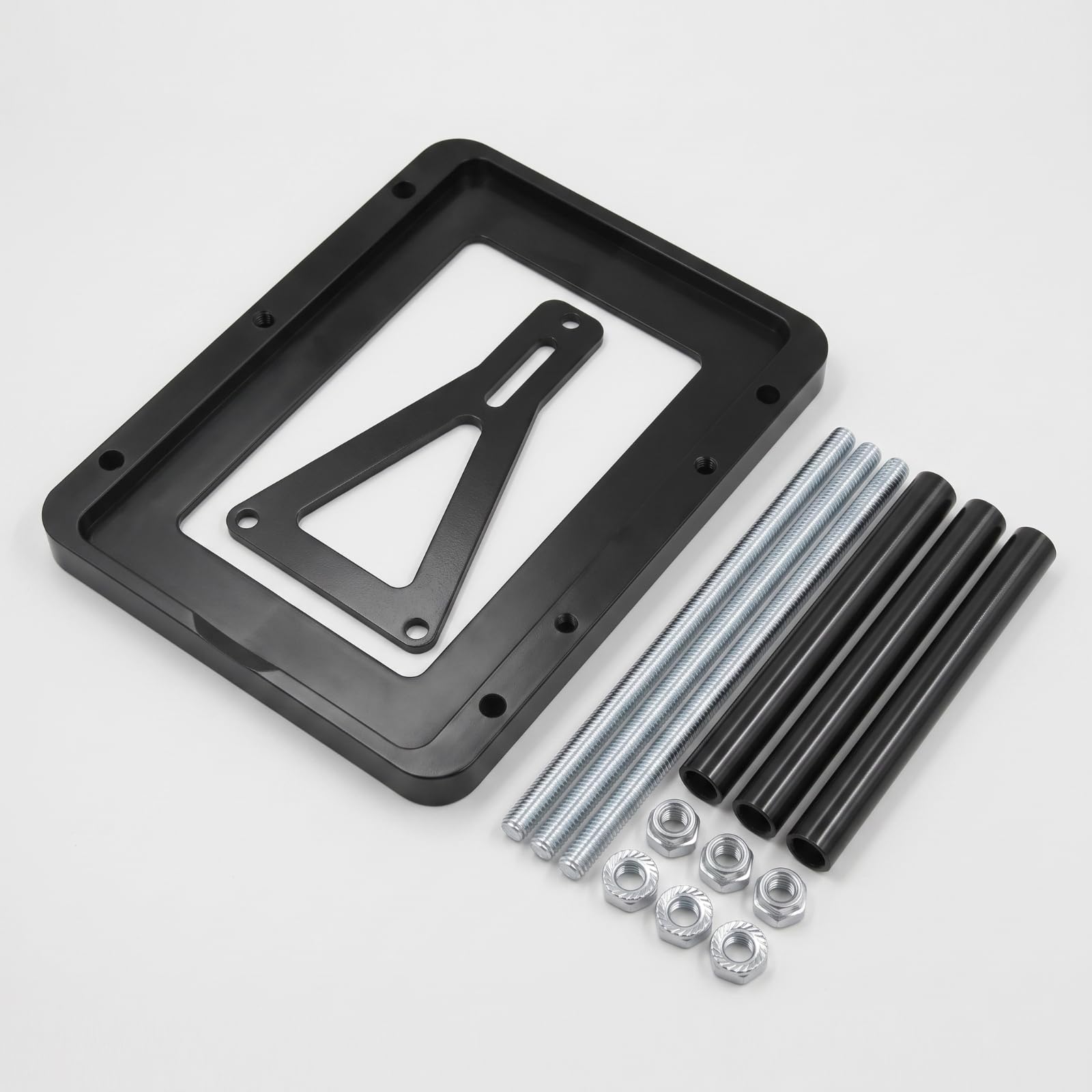 Batteriehalterung mit Gewindestangen verstellbar Batteriefach aus Aluminiumlegierung einstellbar Autobatteriehalter für Bootsbesitzer, Boot, Wohnwagen , Schwarz