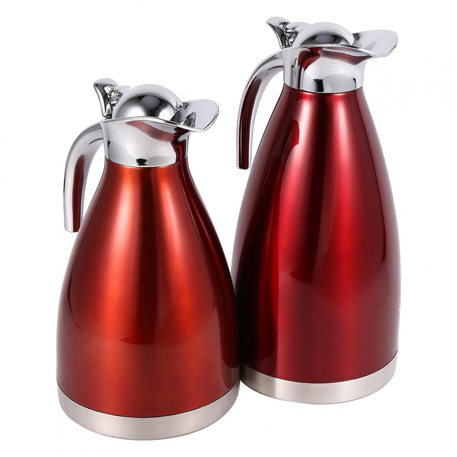 Thermo Pot, théière à café en acier inoxydable Double paroi isolée sous vide Thermo Jug Bouillotte avec poignée(2L-rouge)