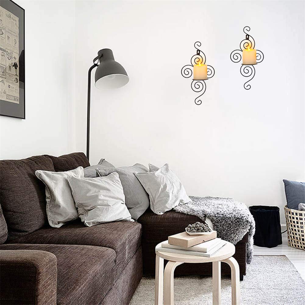 Paire De Bougeoirs Muraux Sziqiqi - Style Vintage Fer Forgé - Noir - Pour Intérieur Et Extérieur