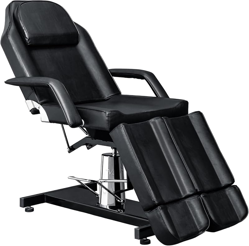 OmySalon Silla de tatuaje profesional, mesa de masaje para pestañas, cama facial con 2 patas divididas ajustables, mesa de cama para esteticista para spa, pestañas, microblading, depilación y fisioterapia, color negro