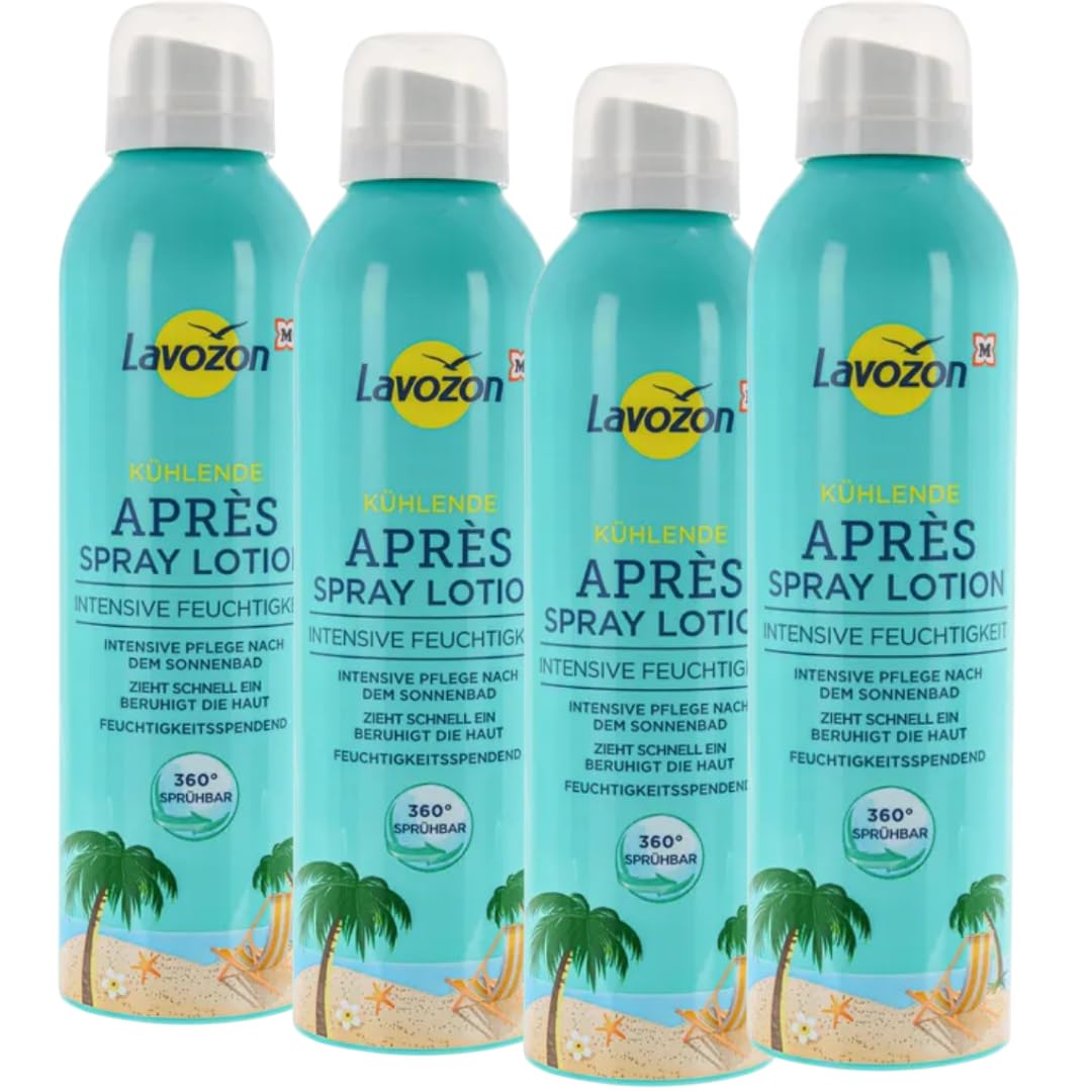 LAVVOZON After-Sun Kühlende Apres Spray Lotion, mit Aloe Vera, Panthenol und Allantoin, 200ml, 4 Er