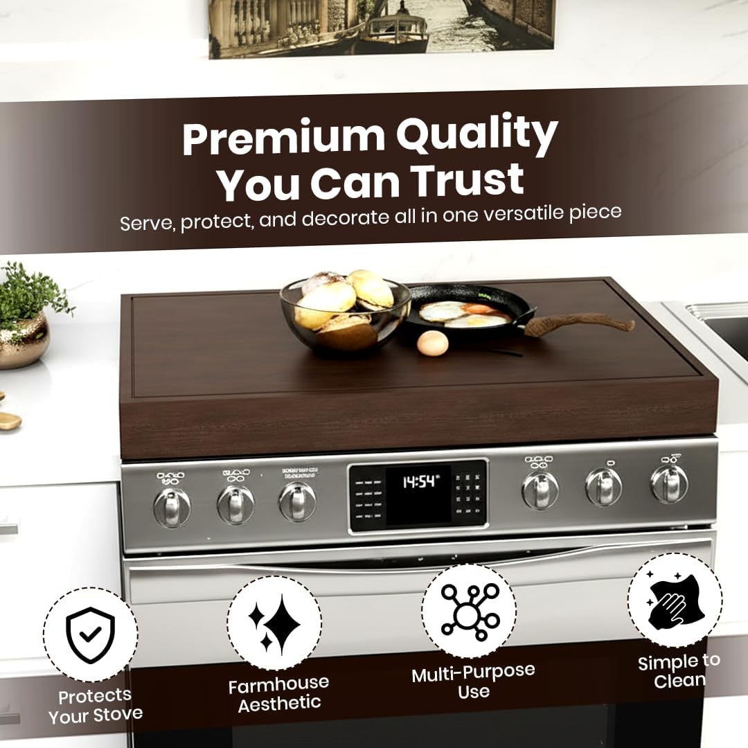 Wood Stove Top Cover Noodle Board for Gas Stove | Wooden Stovetop Cover Cutting Board | Butcher Block Stove Cover with Handles for Electric and Gas Burners | Kitchen Counter Space Saver