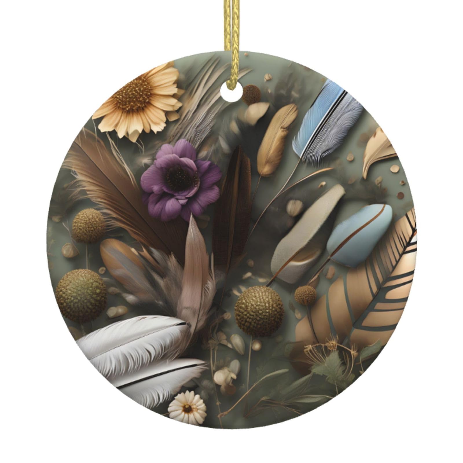 Feather Flower Printed Christmas Tree Ceramic Ornaments Holiday Decoration Christmas Unique Pendant for Christmas Party