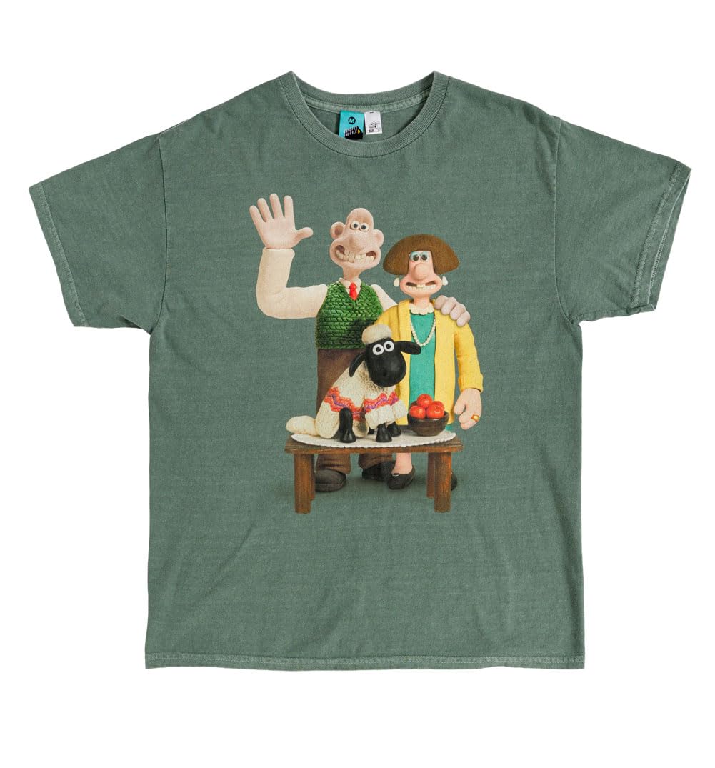 TruffleShuffle Wallace and Gromit Wallace and Wendolene Vintage Wash Green T Shirt