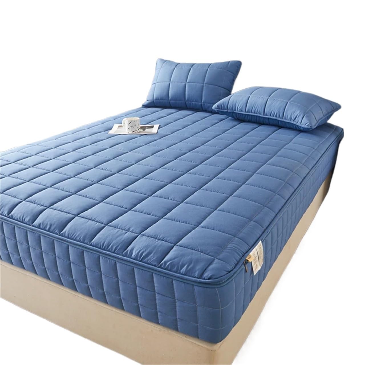 Funda De ColchóN Sábana Ajustable de 6 Lados, Gruesa y Completamente Cerrada, con Cremallera, Acolchada, Protector de colchón, sin Funda de Almohada para ColchóN(Dark Blue,200x200x30cm)