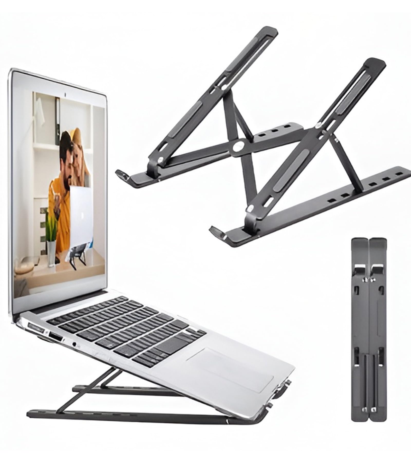 Enclave Portable Foldable Laptop Stands Holder, Ergonomic Adjustable Height 6 Angles, Aluminium Alloy MacBook Stand for Desk. (Black)