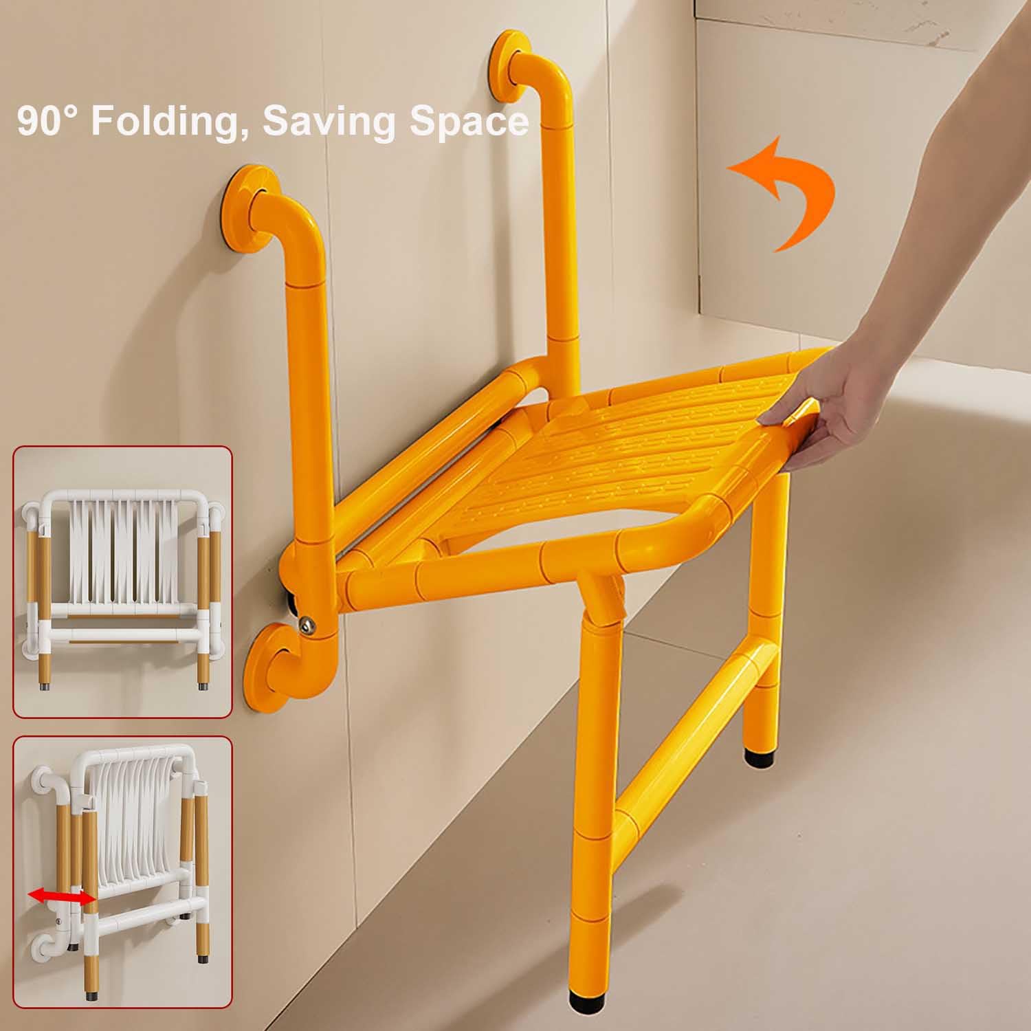 Taburete de Ducha Plegable para Ancianos y Discapacitados | Asiento de Baño Montada en la Pared,Silla de Ducha Antideslizante,Ahorro de Espacio,Luminosa,Acero,Soporta 150 kg