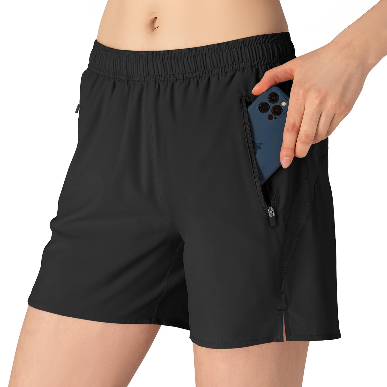 donhobo Damen Sport Shorts Schnell Trocknend Kurze Hose Fitness Atmungsaktiv Leicht Yoga Training Laufshorts mit Reißverschlusstasche
