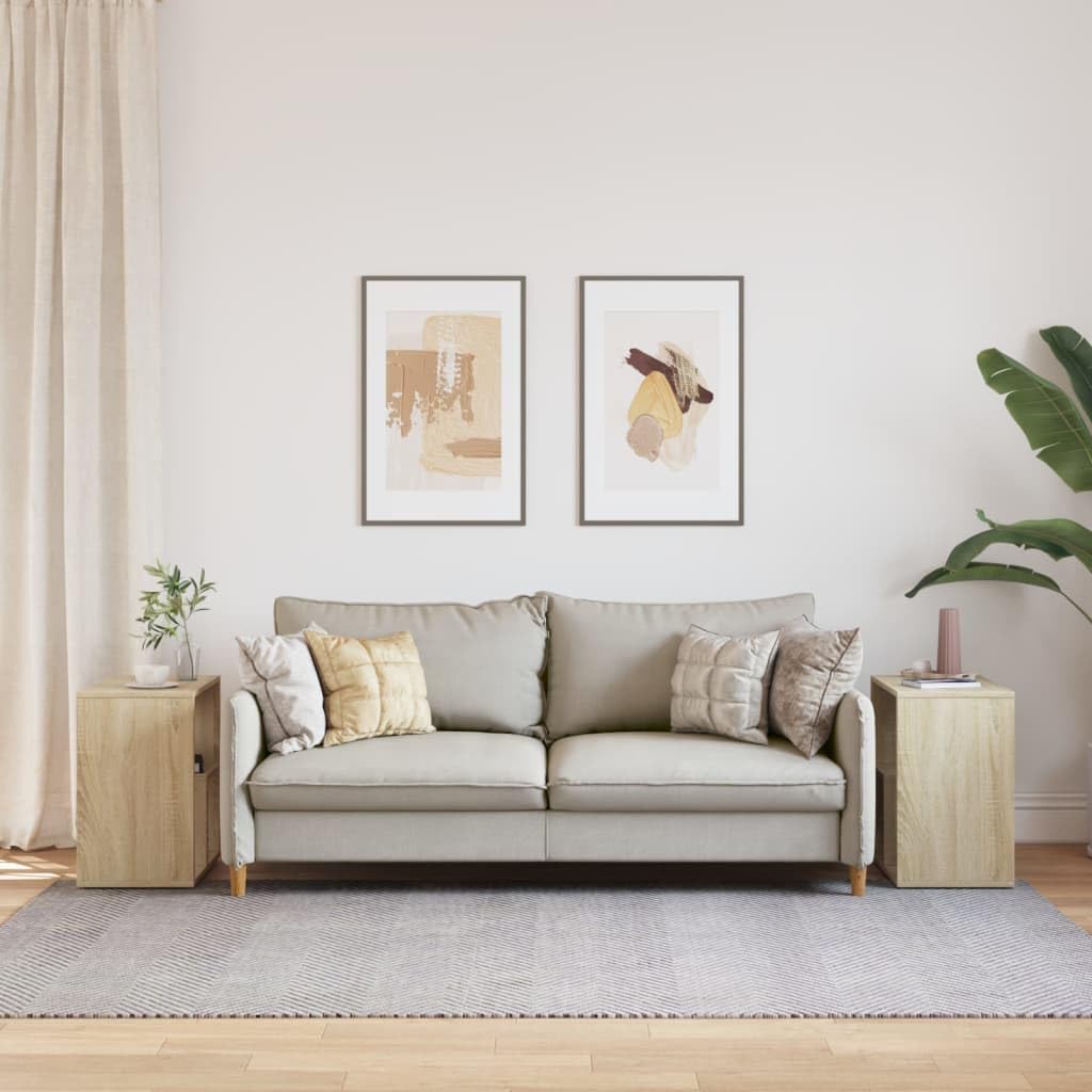 Juego de 2 mesas auxiliares de roble Sonoma, madera de roble, 50 x 30 x 50 cm, con estante de almacenamiento y tablero robusto para salón, dormitorio, pasillo, junto al sofá, cama