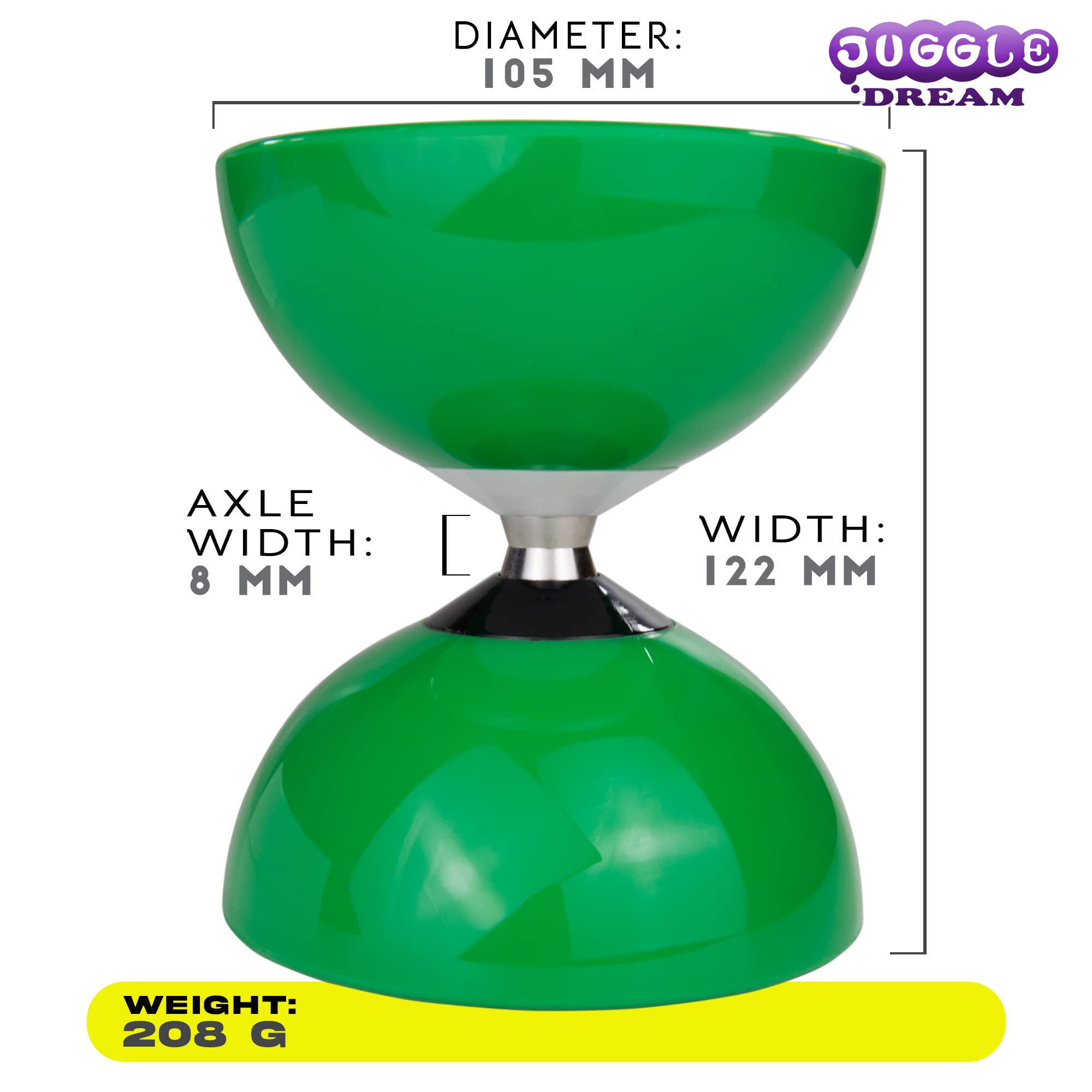 Juggle Dream Carousel Diabolo Jonglierset - Dreifach-Kugellagerachse - mit Superglas-Handstäben und Online-Lernvideo - Jonglieren (Grün)