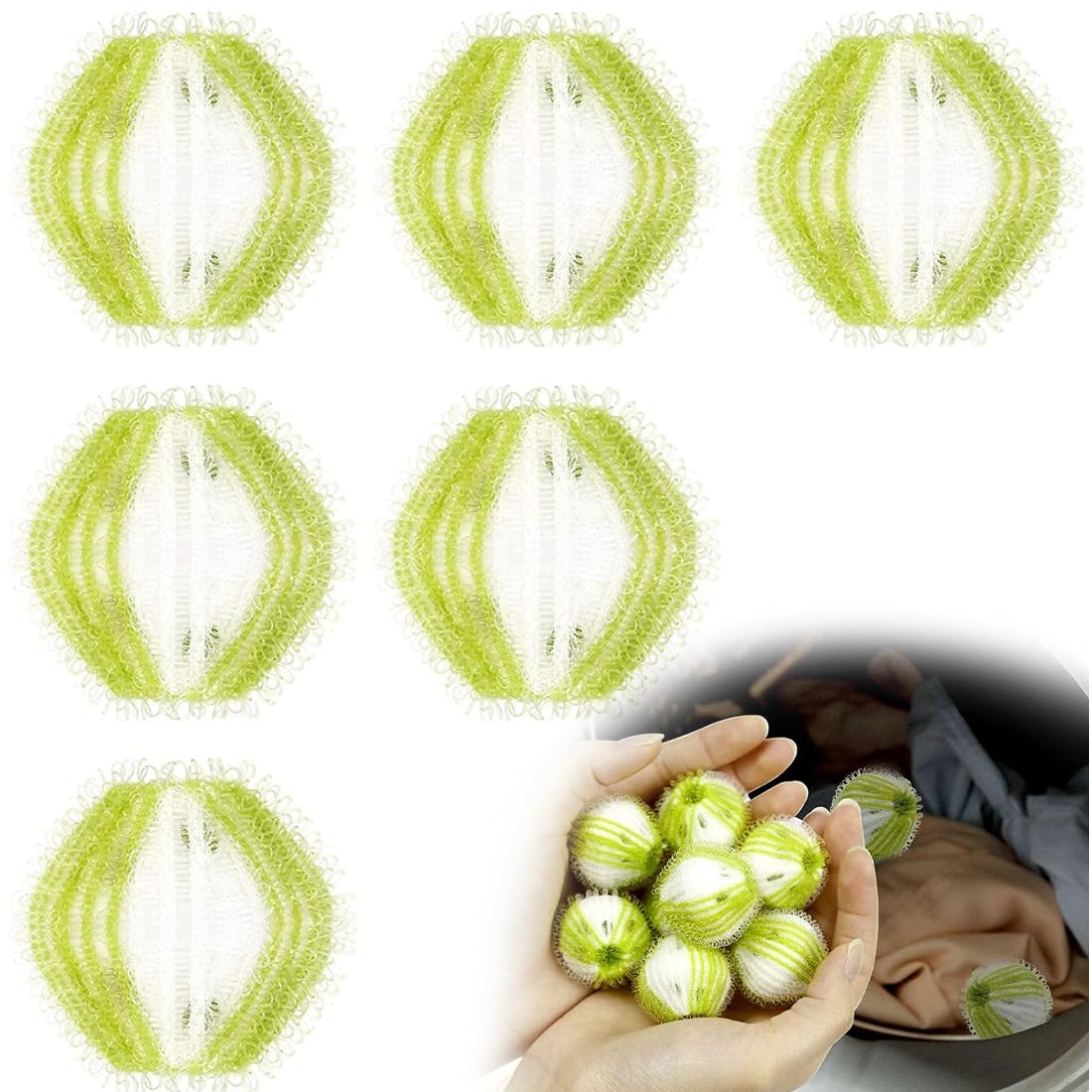 GLPRKOW Pack de 6 Bolas Atrapa Pelusas para Lavadora, Eliminador de Pelos de Mascotas, Bolas de Lavado, Quita Pelos de Perro/Gato, Anti Pelusa para Ropa (Verde)
