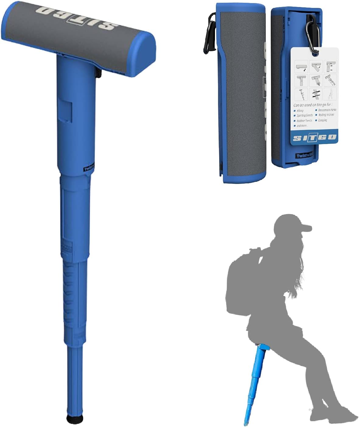Portable Travel Stool - A Compact Collapsible Stool with a Telescoping Neck to Adjust Seating Height & Supports Up to 300lbs - Perfect Folding Stool for Festivals, Travel, and Office - Blue