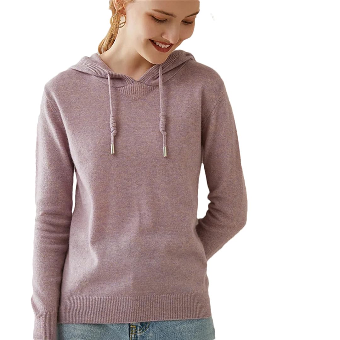 Wvapzxx Womens 100 Pure Cashmere Hoodie Autumn and Winter Loose Hooded Sweater