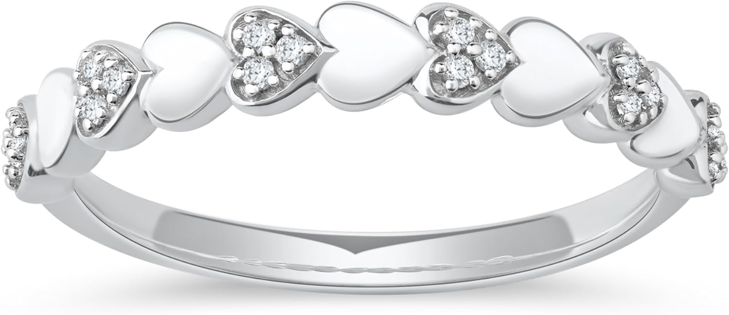 DZON 1/10ct TDW Diamond Heart Band for Women in Sterling Silver