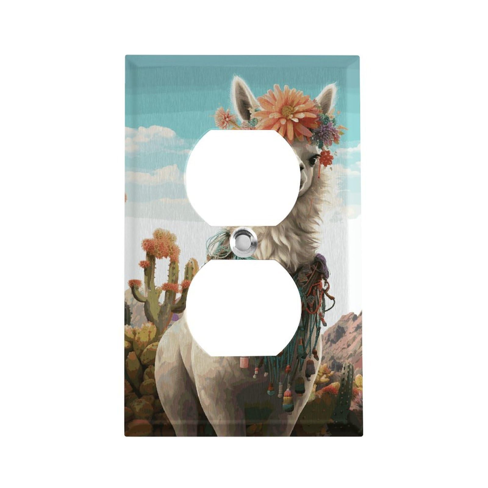 Vstadank Style Mexican Llama Cactus Outlet Cover, Decorative Electrical Switch Cover, Stainless Steel Wall Plate, Decorative Switch Plate For Home Office Hotel