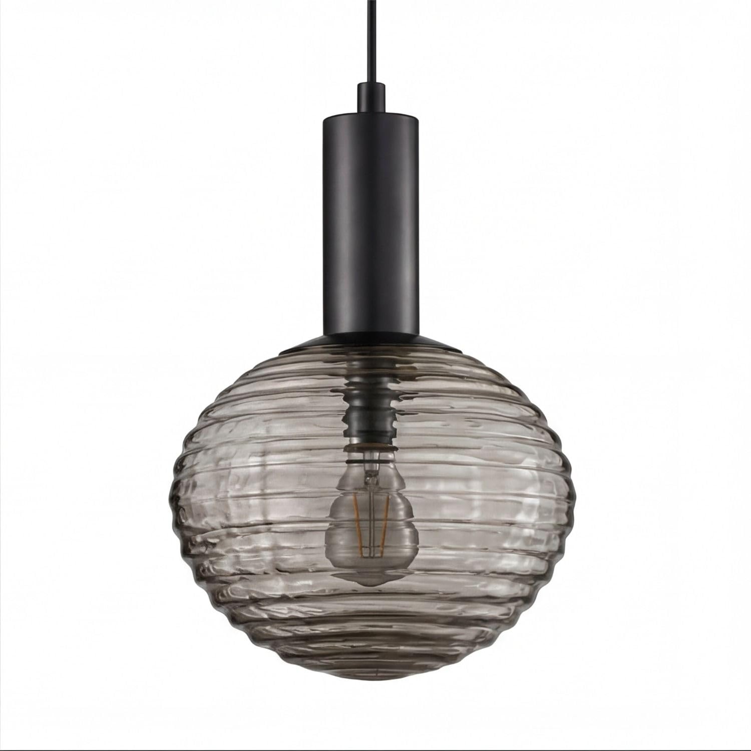 Lampa wisząca szkło dymne metal Ø 18 cm wys. maks. 150 cm lampa wisząca okrągła czarna E27 nowoczesna lampa wisząca do jadalni salonu