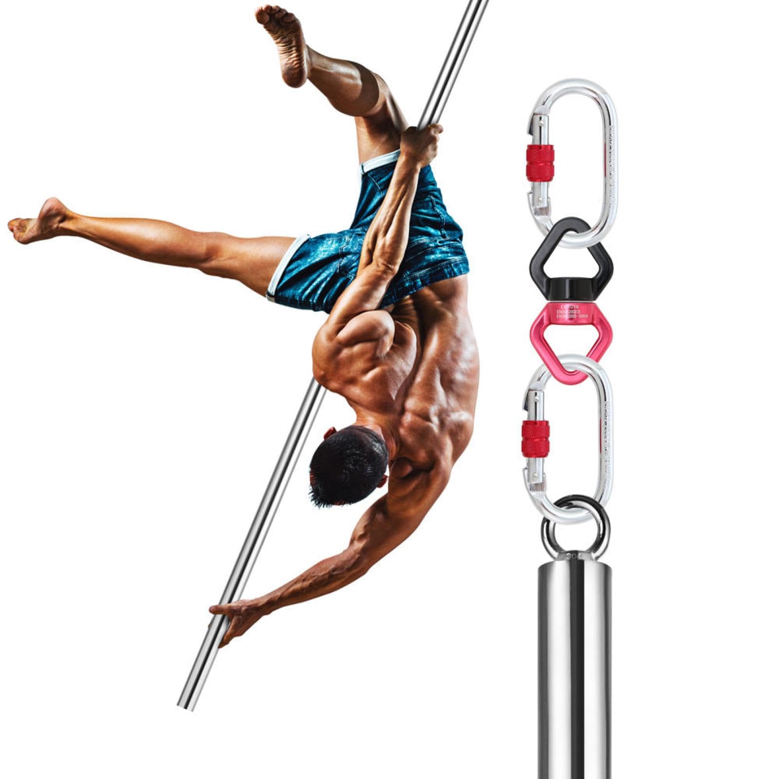 JYBNBBE Aerial Pole Dance Flying Pole Suspension Pipe Aerial Flying Pole Steel Pole 2m Dance Pole Set,Silver