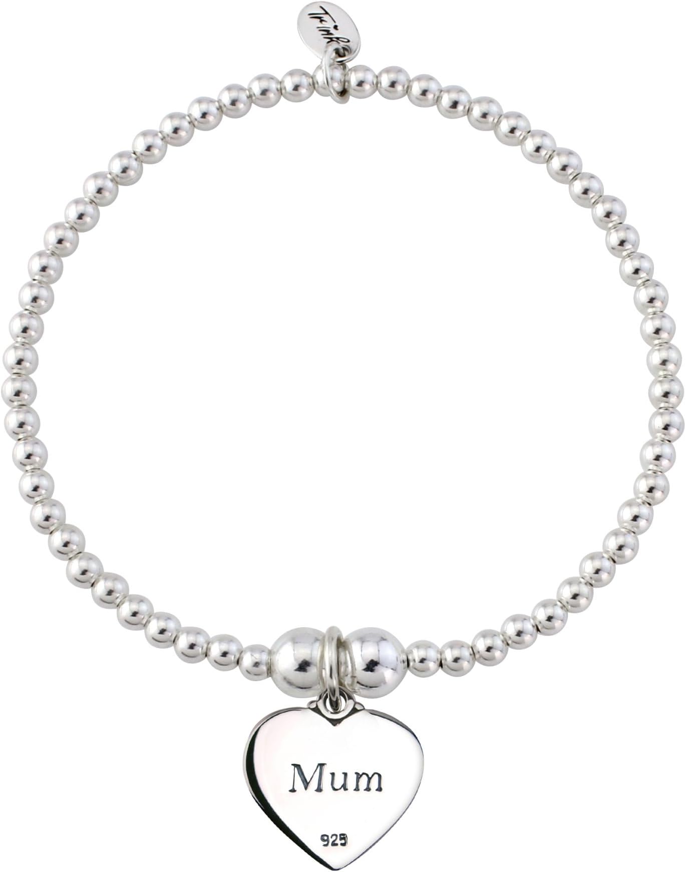 Brand Mum Sterling Silver Beaded Heart Charm Bracelet (Mother/Mom)
