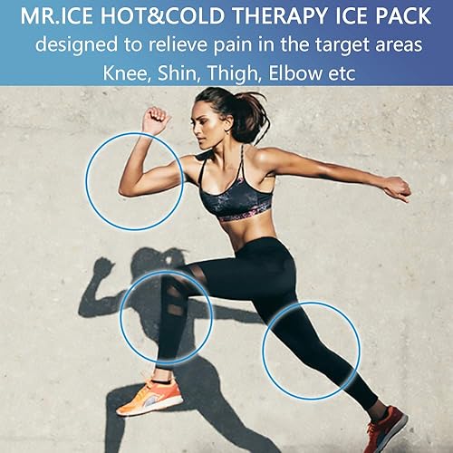 Miniatura 5 de MR.ICE Paquete de 2 paquetes de hielo de rodilla para lesiones  Paquete de hielo reutilizable con cuentas de gel con correa elástica ajustable