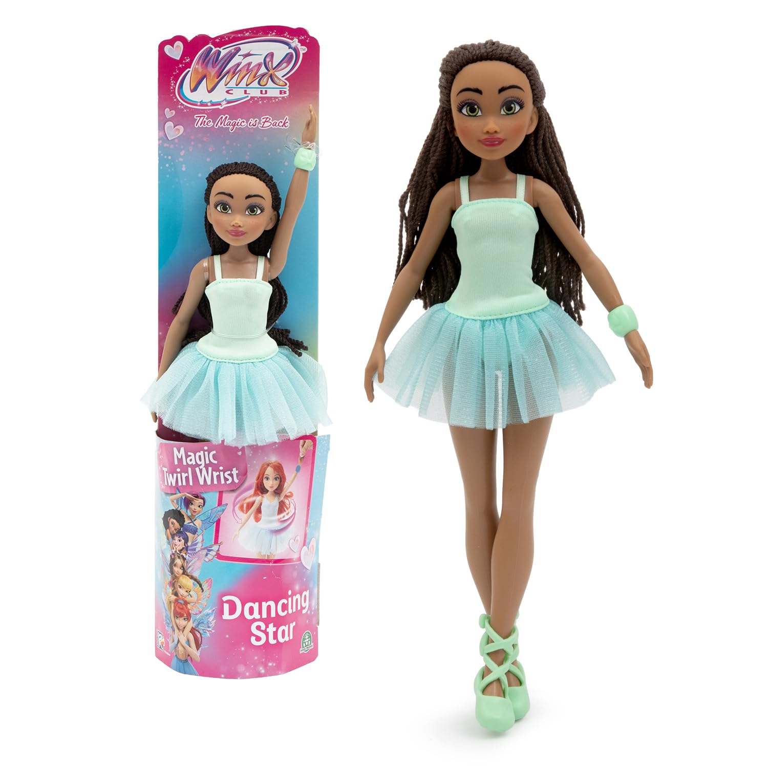 Winx Club Aisha Ballerina Doll 27 cm, Articulated Dancing Star with Spinning Wrist Action, Ballet Outfit & Removable Shoes, Poseable Toy for Girls & Boys Age 3+