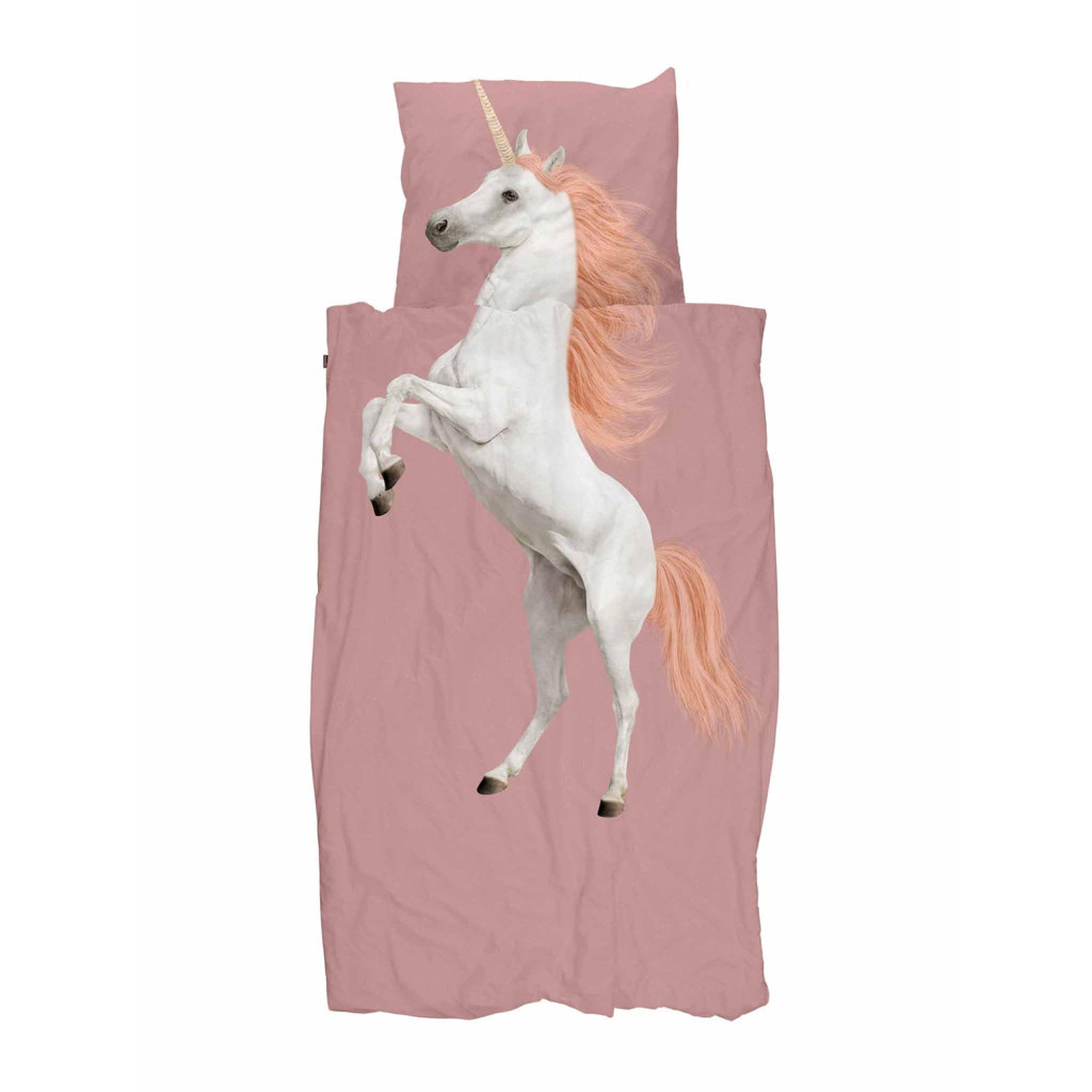 Snurk Komplet pościeli z bawełny organicznej Unicorn Dusty Pink rozmiar 135 x 200 cm + 80 x 80 cm