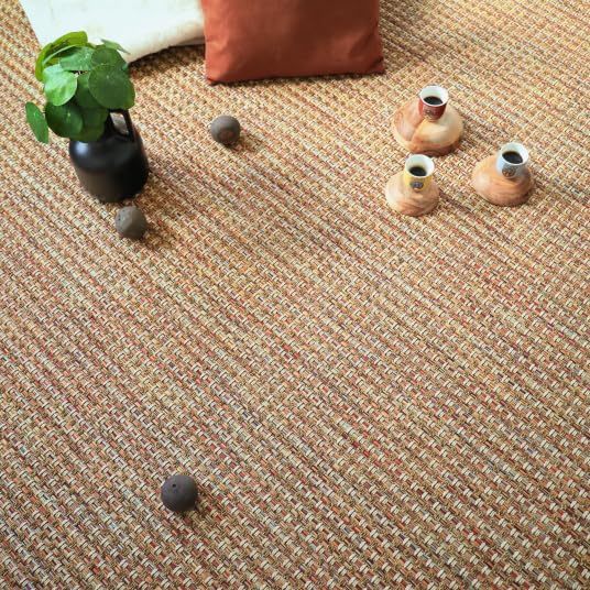 Decoweb Moquette Tissé Plat - Népal Natté 4x4 - Nature Multicolor Rouge - Rouleau de 4m x 3.00m