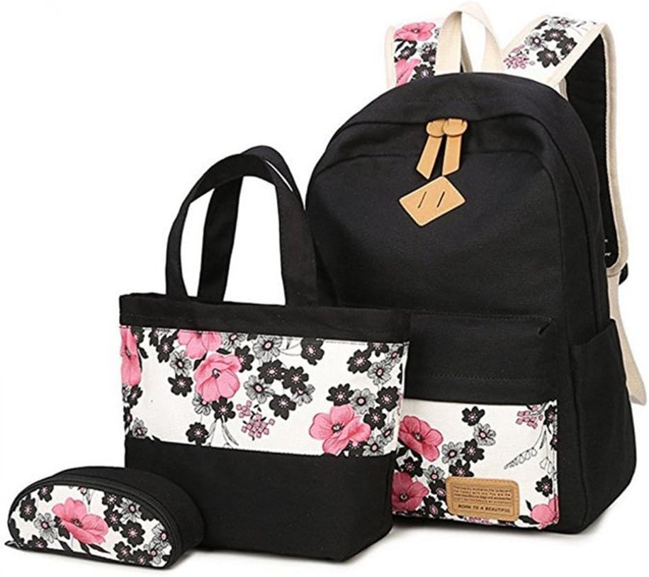 Viling Cute Lightweight Canvas Girls School Bags Teens Backpack Set