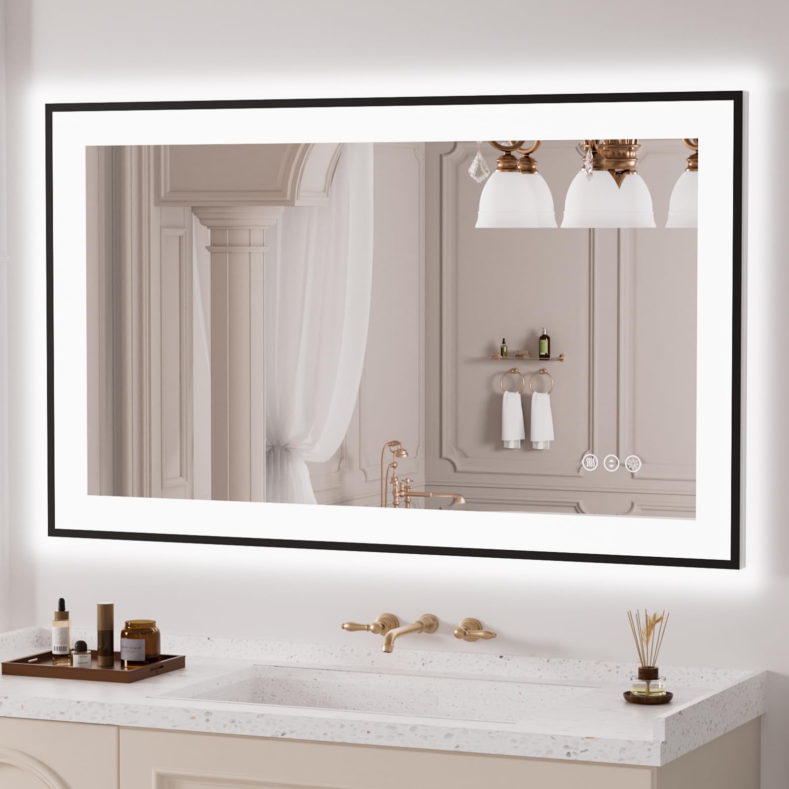 LOAAO 40"X24" LED Bathroom Mirror Black Framed