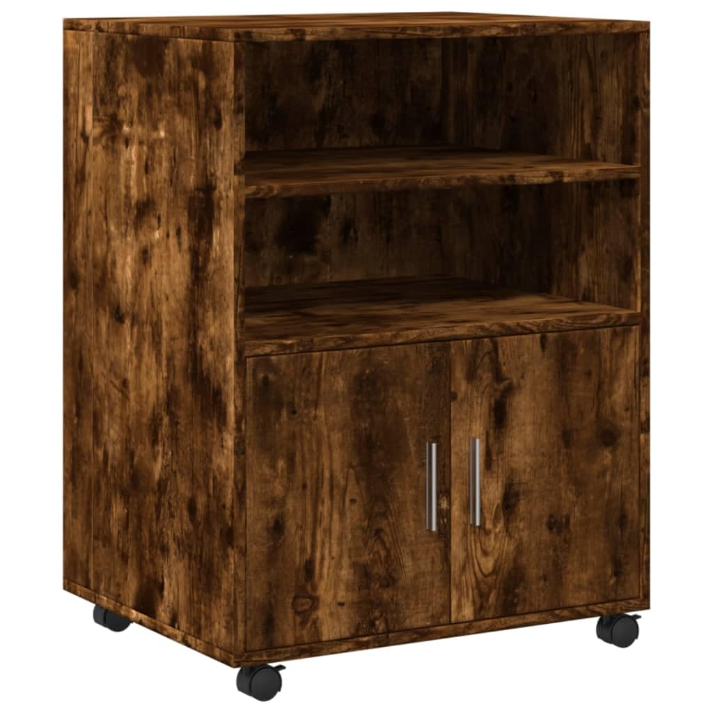 Brokky Armadietto con Ruote Rovere Fumo 60x48x81 cm in Truciolato-Carrello Porta Stampante,Mobiletto con Ruote,Supporto per Stampante in Legno,Classificatore per Documenti per Studio,Ufficio