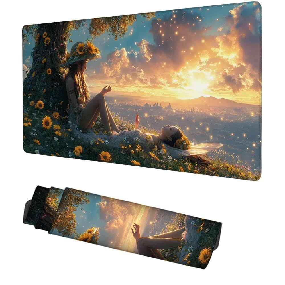 Tappetino Scrivania ragazza, Tappetino Gaming 1000x500x3mm Mouse Pad Vista Tappeto Mouse, Accessori Gaming, Ufficio Accessori, Migliora la Precisione e la Velocità, per Ufficio e Casa f-327