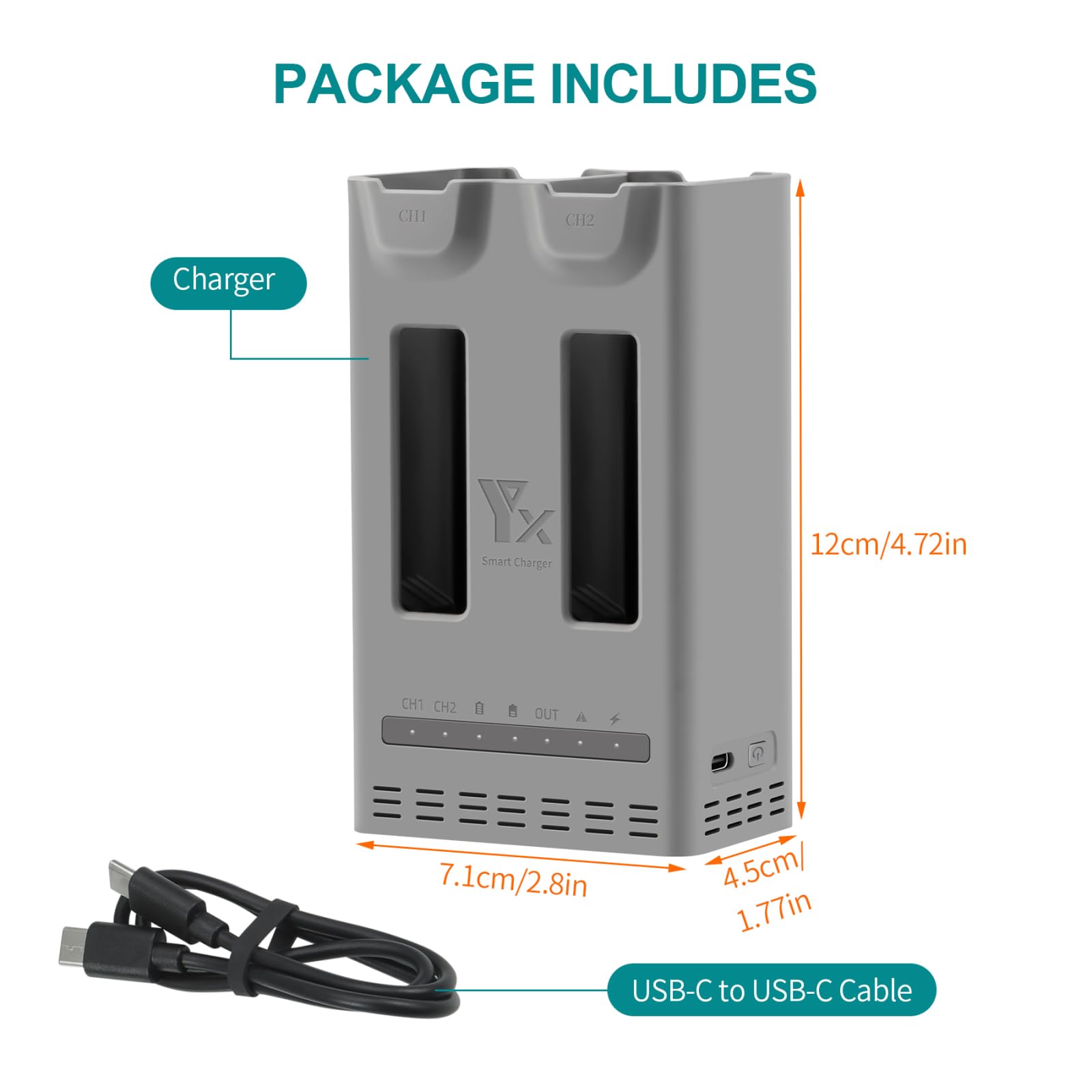 Hub di Ricarica per DJI Avata 360, Stazione di Ricarica Rapida per Batterie da 100 W+, Ricarica Fino a 2 Batterie, Power Bank, Compatto e Portatile