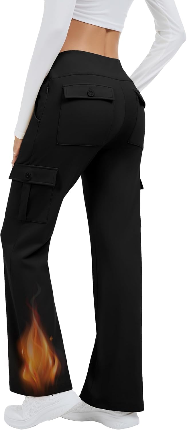 Warm Women’s Fleece Lined Cargo Pants for Hiking – 6 Pockets